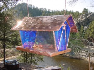 Copper and Stained Glass Bird Feeder