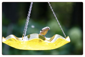 vibrant yellow acrylic hanging bird bath 