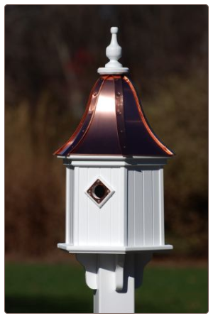 copper roof vinyl decorative bird houses are made to resemble wood