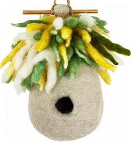 Add these fun wool houses to your wood birdhouses to encourage nest building