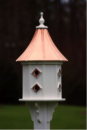 copper roof and pvc/vinyl construction keep this dovecote birdhouse looking new for years