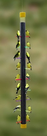 Fun Thistle Feeder filled with Goldfinches