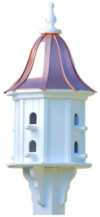 USA made copper roof birdhouse is durable vinyl and guaranteed to last