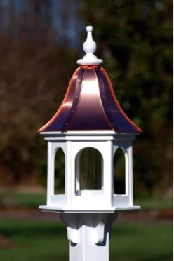 copper bird feeder in traditional gazebo style