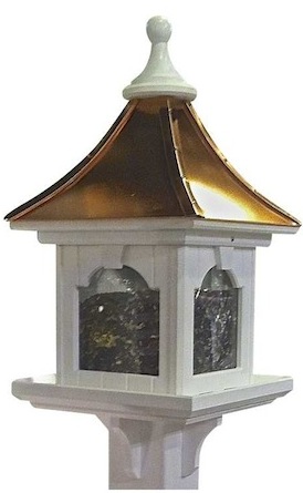 The classiest of our hopper bird feeders shown in a post-mounted model