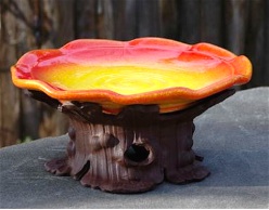 Ground birdbath doubles as fruit plate for butterflies