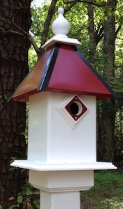 vinyl birdhouses and unique feeders in team colors