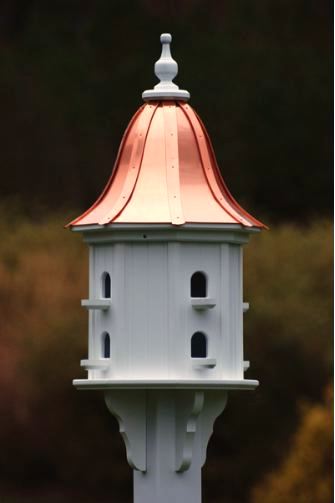 Dovecote Birdhouse features vinyl/PVC with copper roof