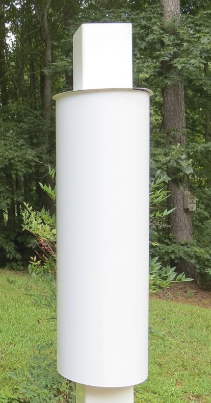 white squirrel baffle for copper PVC bird feeders