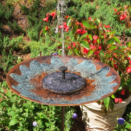 solar bird bath on tall stake