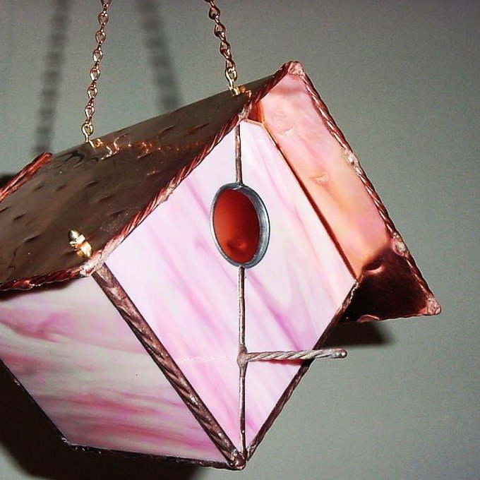 Pink stained glass bird feeder