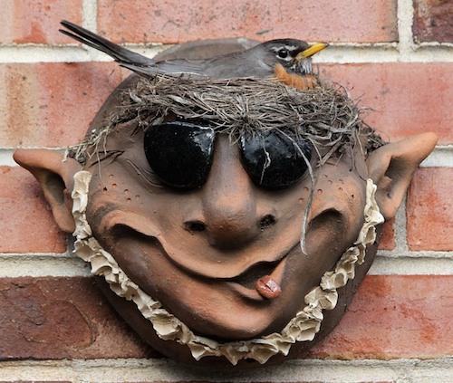 Troll Planter with Robin's Nest