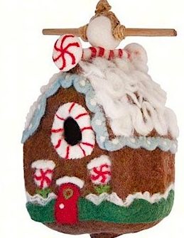 felted wool gingerbread birdhouse