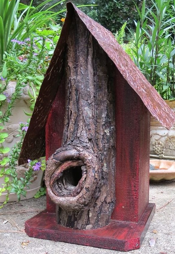 rustic log front birdhouse