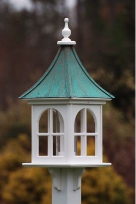 Unique Bird Feeders with aged copper roof